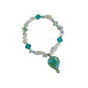 Swarovski Elements Handmade Artisan Glass Bracelet Womens Stretch Glass Heart